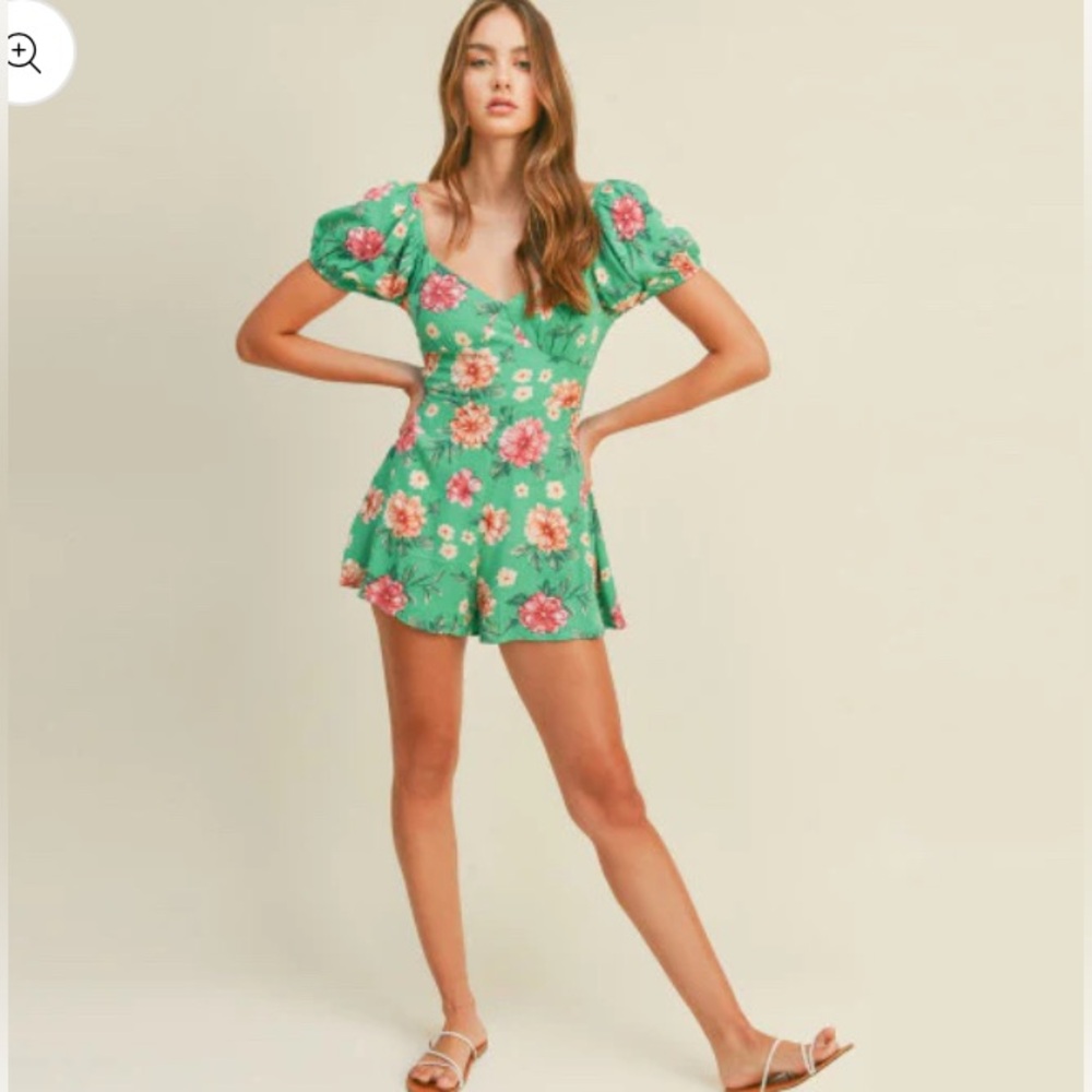 Green Floral Mini Romper
